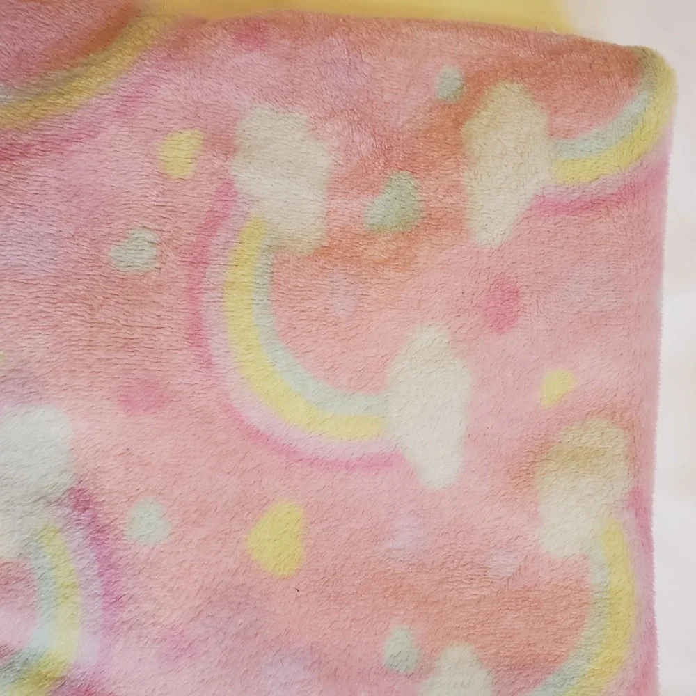 Baby Starters Rainbow Hearts‎ Baby Blanket Pink Yellow White Clouds